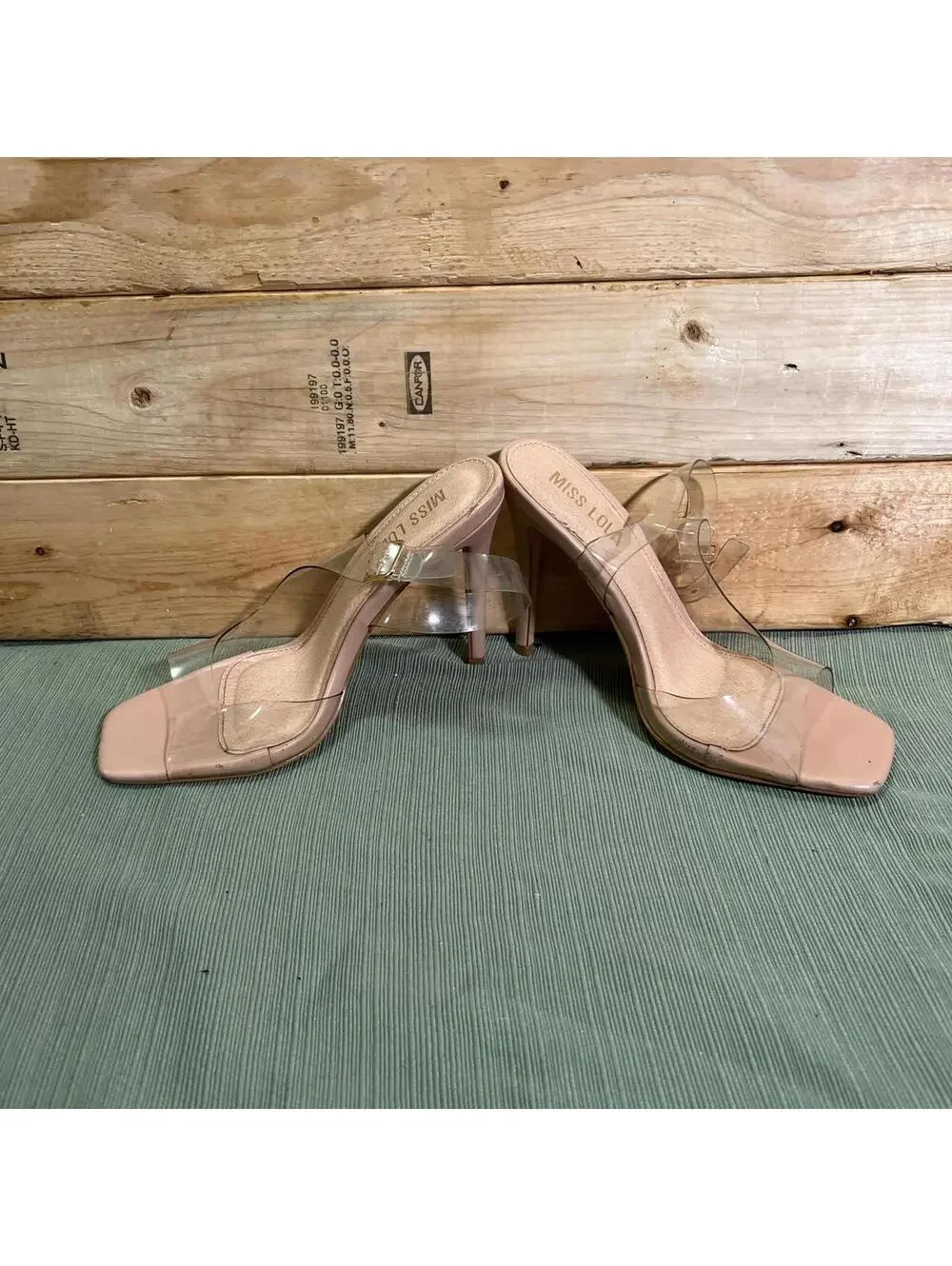 Miss Lola Womens Clear Nude Color Heels Size 7 Tan Pink Square Toe Party Pumps